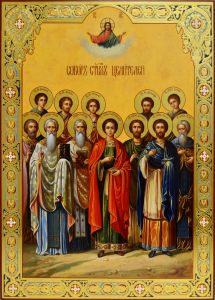Рукописная икона Собор Целителей (Размер 30х40 см)