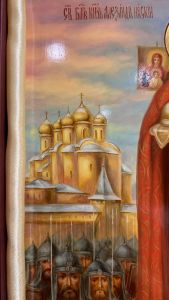 Рукописная икона Александр Невский масло №4 (Размер 27х31 см)