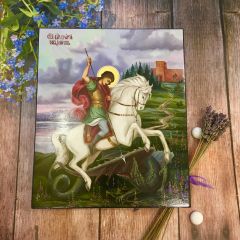 Рукописная икона Чудо Георгия о змии 25 (Размер 21*25 см)