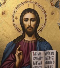 Рукописная икона Спас Вседержитель с резьбой 67