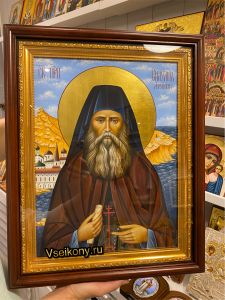 Рукописная икона Силуан Афонский