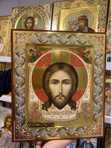 Рукописная икона Спас Нерукотворный с Ангелами №64 