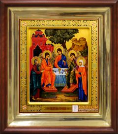 Рукописная икона Святая Троица с Авраамом и Саррой (Размер 27*31 см)