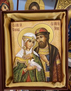 Икона Петр и Феврония с голубем