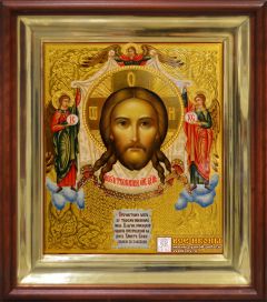 Рукописная икона Спас Нерукотворный с Ангелами 34 (Размер 30*36 см)