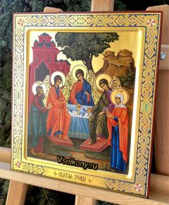 Рукописная икона Святая Троица с Авраамом и Саррой (Размер 27*31 см)