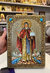 Икона ручной работы Даниил Московский с камнями