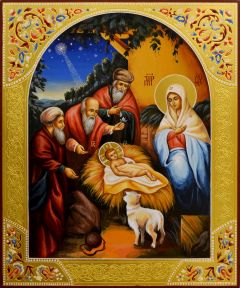 Рукописная икона Рождество Христово 10 (размер 21*25 см)