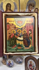 Рукописная икона Рождество Христово на доске 19 века №27 (Размер 30х35 см)
