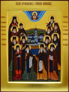 Рукописная икона Собор Оптинских старцев