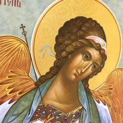 Рукописная икона Ангел с Душой Младенца 26 (Размер 27*31 см)