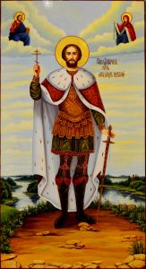 Рукописная икона Александр Невский масло 16 (55*30 см)