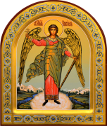 Рукописная икона Ангел Хранитель арочный 82 (Размер 21*25 см)