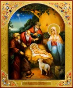 Рукописная икона Рождество Христово 10 (размер 21*25 см)
